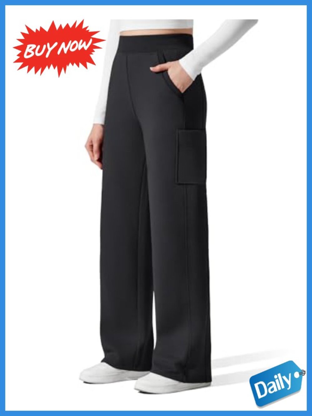 Fleece Lined Wide Leg Cargo Sweatpants Cotton Blend Winter Lounge Pants